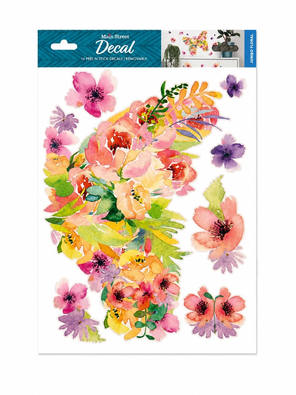 Watercolor Floral Wall Decals | Jumbo Peel & Stick Flowers | Home Decor